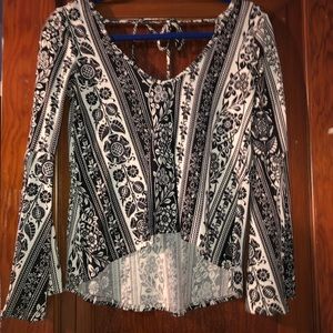 Black and white boho paisley top